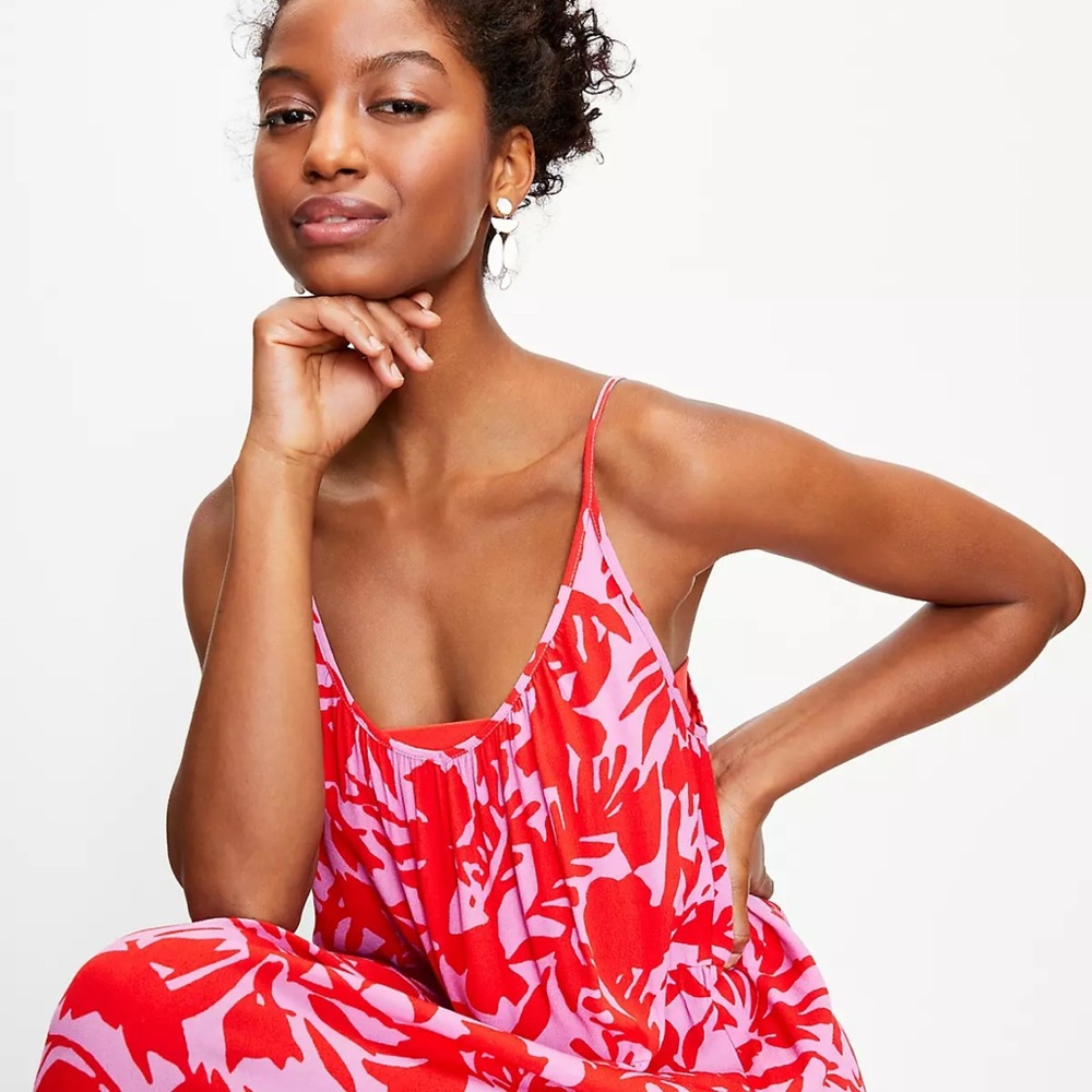 LOFT Red and Pink Floral Maxi Dress